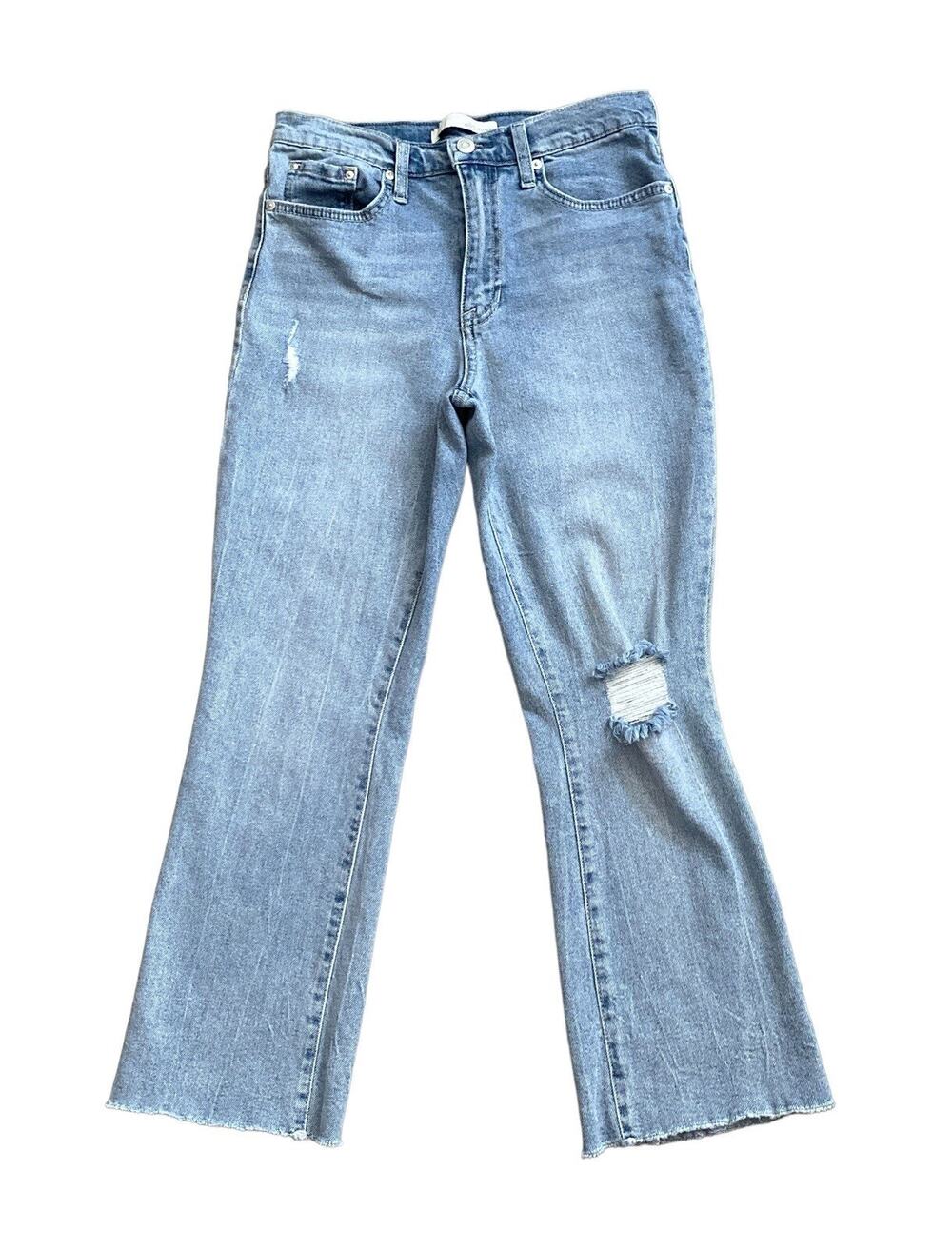 Ella Moss Blue Jeans Womens Junior 27 High Rise Crop Flare Distressed Raw Hem
